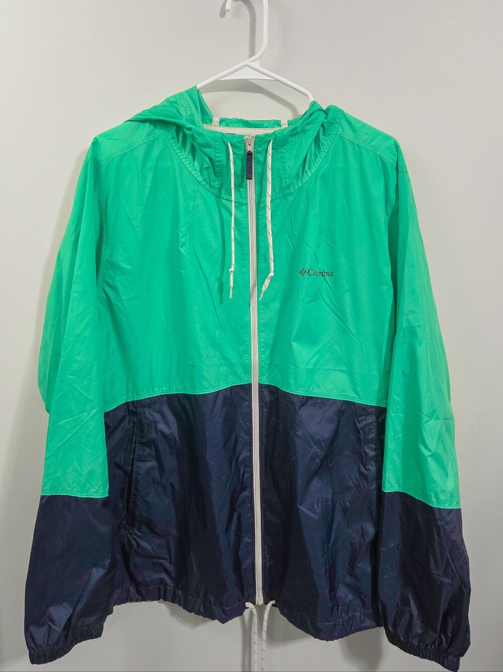 WOMENS Columbia Teal and Navy Hooded Packable Jacket/windbreaker